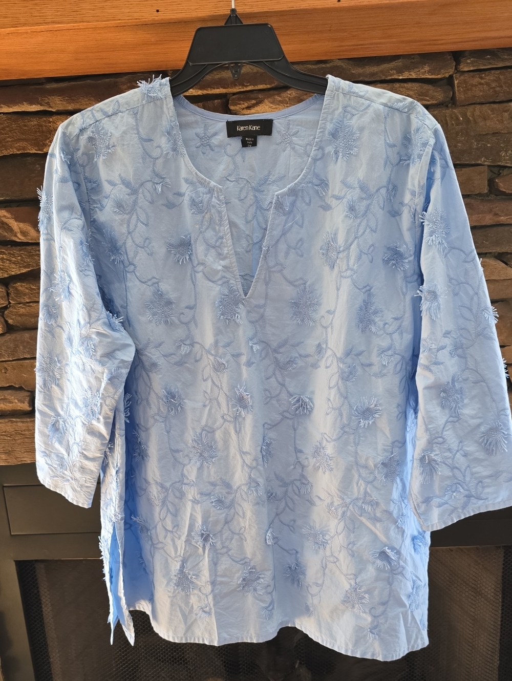 Karen Kane Light Blue Embroidered Split-Neck Tunic
